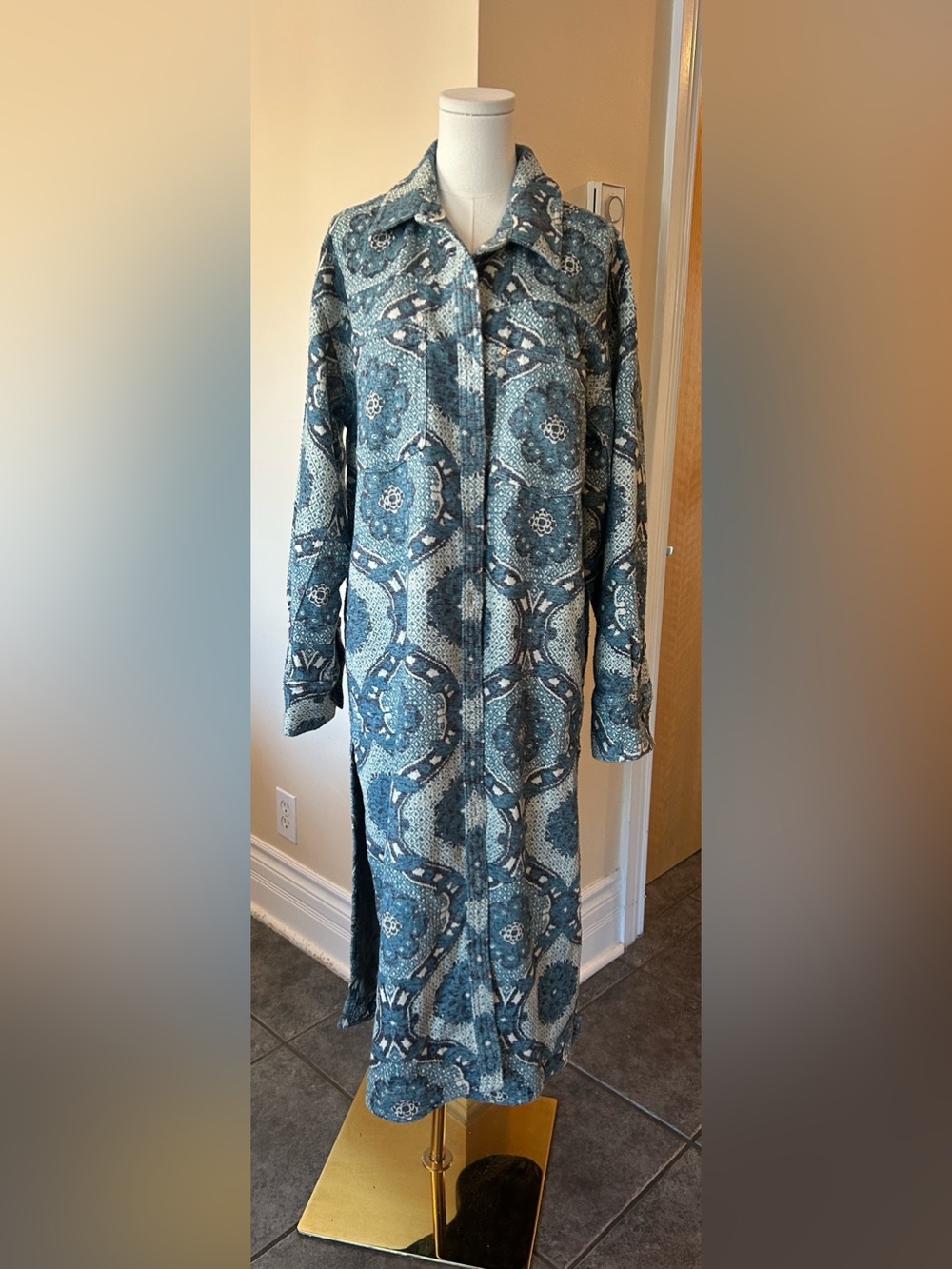 FREE PEOPLE x We The Free Brick Lane Jacquard Maxi Shirt Jacket size medium - Picture 11 of 16